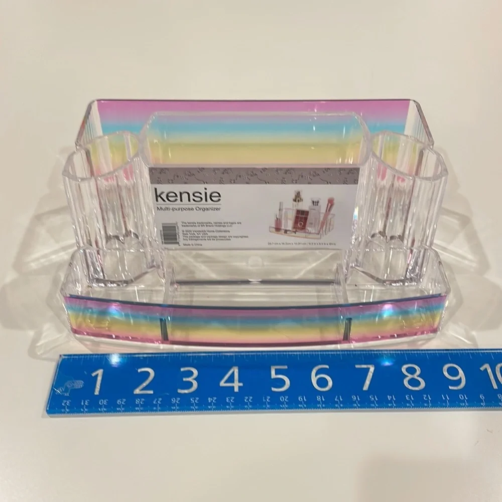 Kensie Multi-Purpose Organizer Clear Acrylic w/ Rainbow front and Back Panels